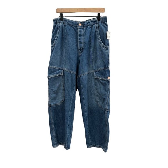Free People All Star Pull-On Jeans in Booyah Blue Size Large Y2K Cargo - Picture 5 of 6